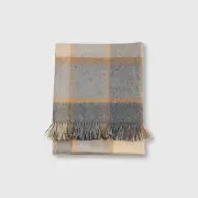Merino Lambswool Throw Blanket Blanket, Block Windowpane, in Beige/Gray, Made in