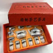 Dr Tea House Chinese tea ceremony Ceramic Cups and Teapot Set w/ dragon art NEW