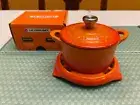 Le Creuset cast iron .25qt mini cocotte French oven casserole w/ 5” trivet flame