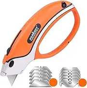 HORUSDY Box Cutter Utility Knife, 10PC SK5 Sharp Hook Blades, Non-Slip Handle, for Cardboard, Boxes and Cartons Cutting