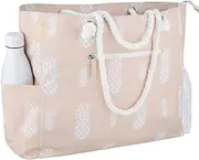 [Robyn&Co] Large Beach Bag Waterproof Sandproof Zipper Pockets Tote Bag for Pool Travel