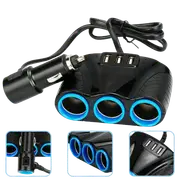 3-Socket (12-24V) Car Cigarette Lighter Splitter and (3-Port) USB Charger
