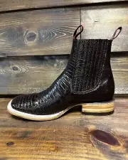 Men's Leather Lizard Print Brown Color Square Toe Short Boot 2923