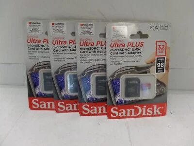 SanDisk Ultra Plus 32GB microSDHC Memory Card with Adapter - 4 PACK - 98 MB/s™