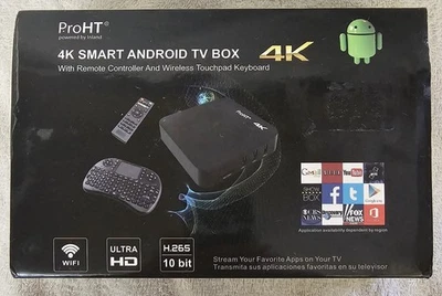 ProHT 4k Smart Android TV Box with Remote & Wireless Touchedpad Keyboard new