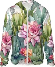 [LHBWCVN] UPF 50+ Light Jacket Full Zip Sun Protection Hoodie for Women Men Long Sleeve Colorful Cactus Sun Shirts