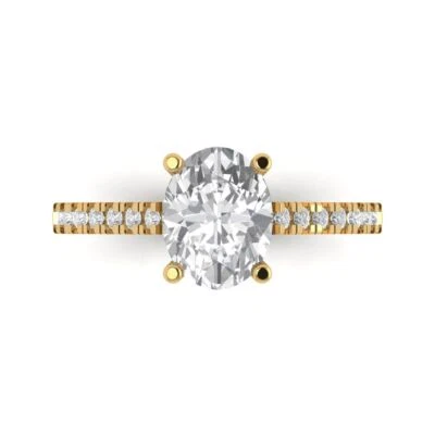 2.21Ct Oval Cut White Sapphire Solid Gold Engagement Promise Statement Ring