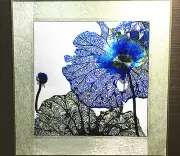 Beautiful Handmade Finished Embroidery of Blue Louts leafs