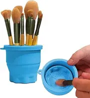 Silicone Makeup Brush Holder Makeup Brush Cleaner,1PC Makeup Brush Cleaning Bowl,2 in 1 Silicone Makeup Brush Cleaning Holder,Makeup Cleaning Brush Scrubber Bowl,Portable Cosmetic Brush Cleaner,Blue