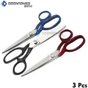 3 Pcs Tailors Scissors Red, Black, Blue Color Handle Heavy Duty Stainless Steel