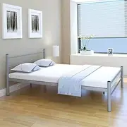 Bed Frame, Bed Base Bedstead Bedroom Platform Furniture Bed Frame Grey Metal Double Size