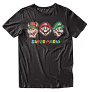 Nintendo Super Mario Supermario Heads Mens and Womens Short Sleeve T-Shirt High quality smooth lines M