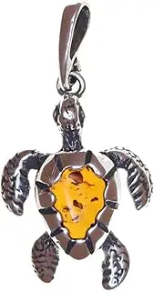 [Artisana-Schmuck] Amber Pendant, Small Tortoise Pendant Made of Amber and 925 Sterling Silver, Sterling Silver, Amber