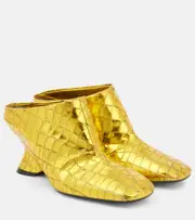 [Dries Van Noten] Dries Van Noten Croc-effect leather wedge mules AU 9 gold