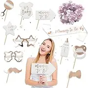Mummy To Be Sash Decorations - 13Pcs Rose Gold Baby Shower Photo Props Love Confetti Pregnant Women Handheld Selfie Props for Gender Reveal Baby Shower Party Supplies