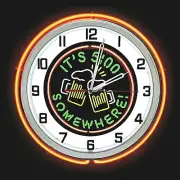 It's 5 O' Clock Somewhere Beer Sign Double Neon Clock Orange Outside Neon 19"