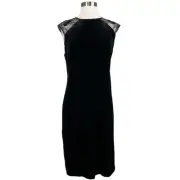 Ralph Lauren Women's Cocktail Dress Size 14 Black Sequined Velvet Midi Sheath