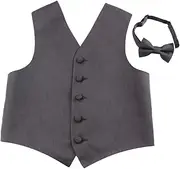 [Zasel] Dark Grey Boys Junior Cotton Vest Adjustable Waistcoast & Matching Bow Tie Set