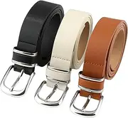 [AHRLIC] Women's Stylish Dress Belts 3-Pack, Slim Retro PU Leather Belt with Decorative Metal Buckle for Jeans&Dresses&Everyday Outfits, Comfortable Adjustable Fit, Classic Simplicity, Black/Camel/Beige