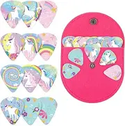 24 Pieces Unicorn Guitar Picks for Kids Girls, Unicorn Medium Celluloid Guitar Picks with 1 Holder Case for Bass Music Instruments, Girls Child Teen Daughter Gift