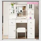 Bedroom Dressing Table Vanity Set Makeup Desk Stool Adjustable LED Lights Mirror