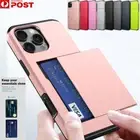 Heavy Duty Case For iPhone 16e 15 14 13 12 11 Armor Wallet Slide Card Slot Cover