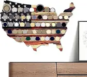 Challenge Coin Holder Display, Wooden Flag Challenge Coin Shelf, Multi-layer Structure, Strong Weight Capacity For Numismatic Exhibition