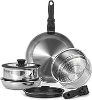 ROYDX Pots and Pans Set, 10 Piece Stainless Steel Kitchen Removable Handle Cookware Set, Frying Saucepans with Lid, Stay-Cool Handles for All Stoves, Dishwasher and Oven Safe, Camping