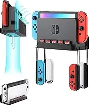 Wall Mount for Switch and OLED, ZAONOOL Holder with 5 Game Cards Slots 4 Joy Con Hooks, Safely Store Your Console Near or Behind TV (Black) 7×3.2×2.1inch