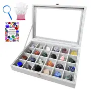 Rock Collection Display Case, Crystal Storage Box with 24 Grids and Gem Knowl...