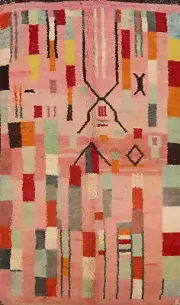 Abstract Tribal Modern Moroccan Berber Oriental Area Rug Plush Wool Handmade 5x8