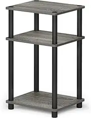 Furinno Just 3-Tier Turn-N-Tube Side Table with Plastic Poles, French Oak Grey/Black