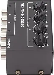 4 Channel Mixer, Metal Stereo Line Mixer, Line Mixer 4 Channel Volume Adjustment, 1 in 4 Out Stereo Splitter for Mixing Instruments, CD Players, Tape Players, Etc