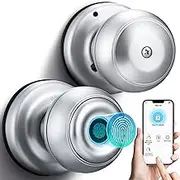 Hoolerry Smart Fingerprint Keyless Entry Door Lock, Biometric Fingerprint Door Lock with App Control for Home Hotel Office Apartment Bedroom(Silver,1 Pcs)