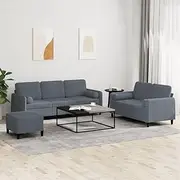 3 Piece Sofa Set with Pillows Dark Grey Velvet Home Furniture Sofa