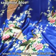 1M DIY Satin Printed Fabric Cloth Bedding Peacock Floral Costume Sewing Material