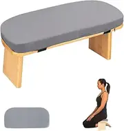 Meditation Bench with Cushion Foldable Ergonomic Bamboo Kneeling Stool Seiza Bench Wooden Meditation Stool Chair Zen lotus Yoga Stool Floor sitting Prayer Bench Removable Pillow (Light Grey)