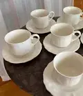 Federalist Ironstone Cups & Saucers Japan 4238 Ivory White 5 Sets