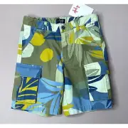 NWT IL GUFO Boys 8 Yrs Blue/Green Camo Tropical Leaf Print Cargo Shorts