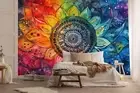 Mandala in Rainbow Hue Colored Wallpaper Mural Removeable Washable Peel & Stick