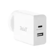 3sixT 45W Wall Charger AU/NZ Plug Dual Port USB-C 2.4A For iPhone/Samsung White