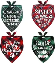 4 Pack Merry Christmas Dog Bandanas Classic Plaid Christmas Xmas Dog Christmas Bandana Pet Scarf Bibs Kerchief Gift Set Dog Bandanas Christmas for Medium Large Dogs Pets