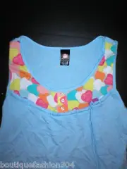 NWT Womens Paul Frank Light Blue L Heart Top Skurvy Crossbones Julius Friends Ne