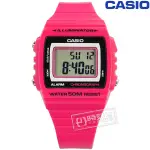 CASIO / 卡西歐 計時碼錶 LED照明 鬧鈴 電子數位 橡膠手錶 桃紅色 / W-215H-4A / 38MM