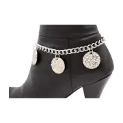 Women Silver Metal Boot Chain Bracelet Anklet Shoe Circle Charm Add On Accessory