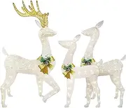 Outdoor Yard Reindeer Holiday Decoration,Outdoor Acrylic Christmas Deer Set with Led Lights - Lighted Outdoor Christmas Reindeer 3-Piece for Holiday