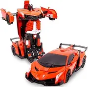 2 in 1 Deformation Toys I Remote Control Car Transforming Robot I Transform Car Robot I 360 Degree Rotating Drifting I Best Gifts for Kids | Toy for 3-8 Year Old Boys (Orange)