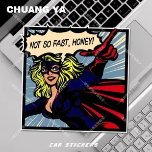 貼紙屋 美式復古漫畫風汽車貼紙個性卡通女超人車貼電動摩托車劃痕遮擋貼