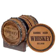 Pine Ridge 5pcs 1840 Aged Whiskey Barrel Drink Coaster Set with Holder - Rust...