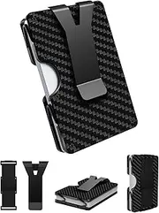 [CHJGLNL] Minimalist Wallet, Slim Wallet for Men, Minimalist Cash Strap and Money Clip Wallet, Front Pocket Wallets, Metal Wallet, RFID Blocking, 22 Card Capacity, Carbon Fiber Black, Slim, Minimalist